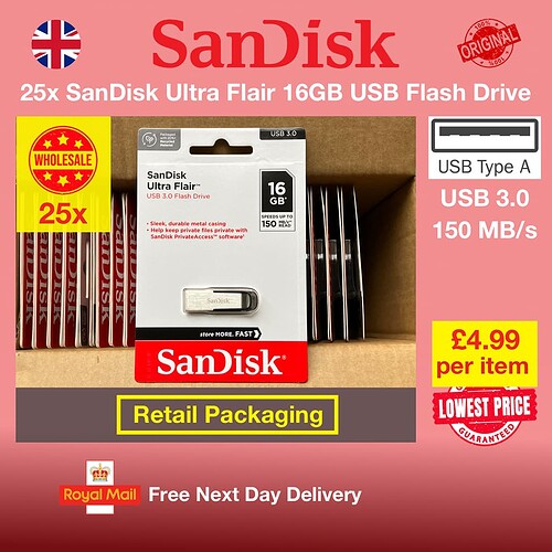 25x SanDisk Ultra Flair 16GB USB Flash Drive Wholesale Lowest Price Bulk Price Lot